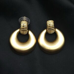 Monet Earrings Vintage Clip Gold Door Knocker Statement 1.5 inch Chunky